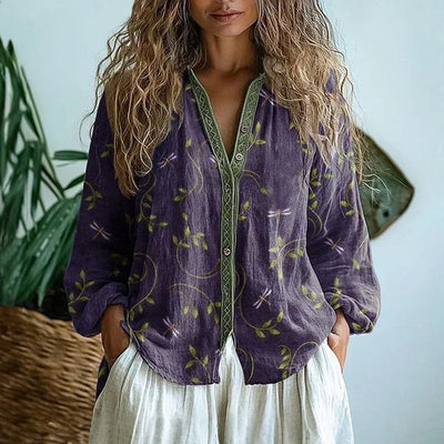 Oriana | Vintage bluse med bladmønster