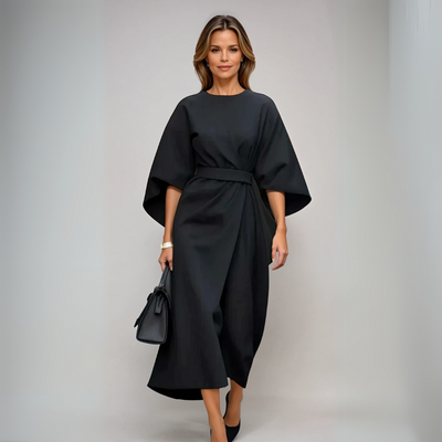 Elin | Elegant midi-kjole med belte og lanternesømmer
