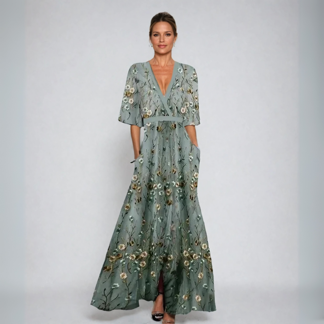 Rita | Blomstret maxi-kjole med elegant snitt