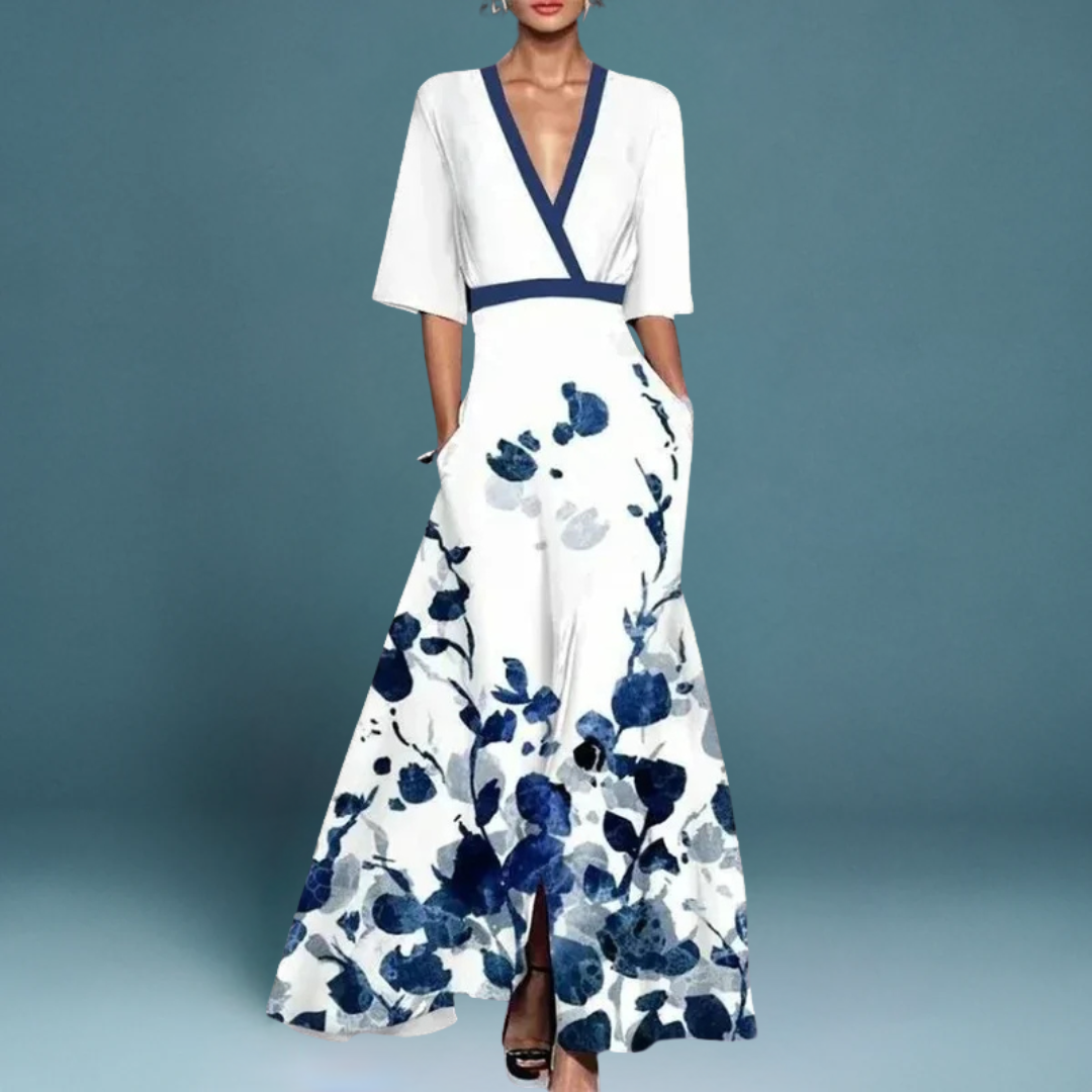 Ragna | Elegant blomsterkjole med V-hals
