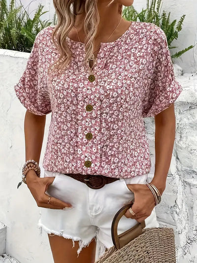 Freja |  Blomstret sommerhatt med knapper