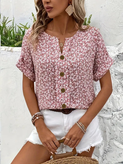 Freja |  Blomstret sommerhatt med knapper