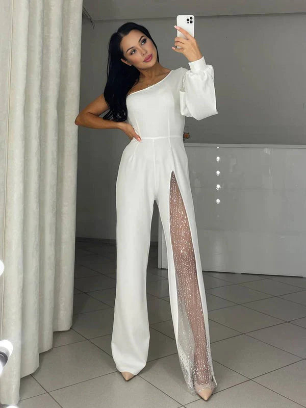 Elina | Elegant jumpsuit med asymmetrisk skulder og høy sliss