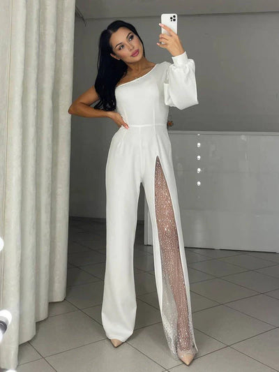 Elina | Elegant jumpsuit med asymmetrisk skulder og høy sliss