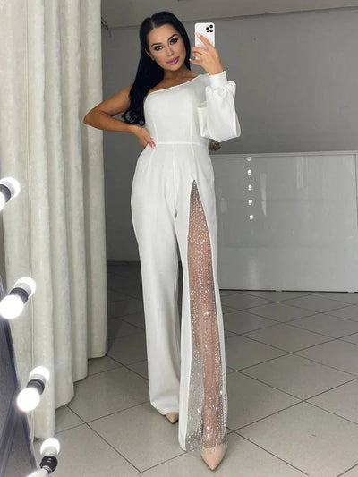 Elina | Elegant jumpsuit med asymmetrisk skulder og høy sliss