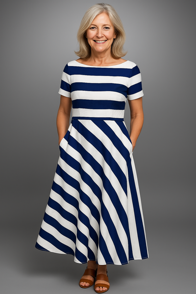 Idun | Elegant lang stripet kjole