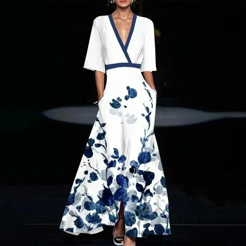 Ragna | Elegant blomsterkjole med V-hals