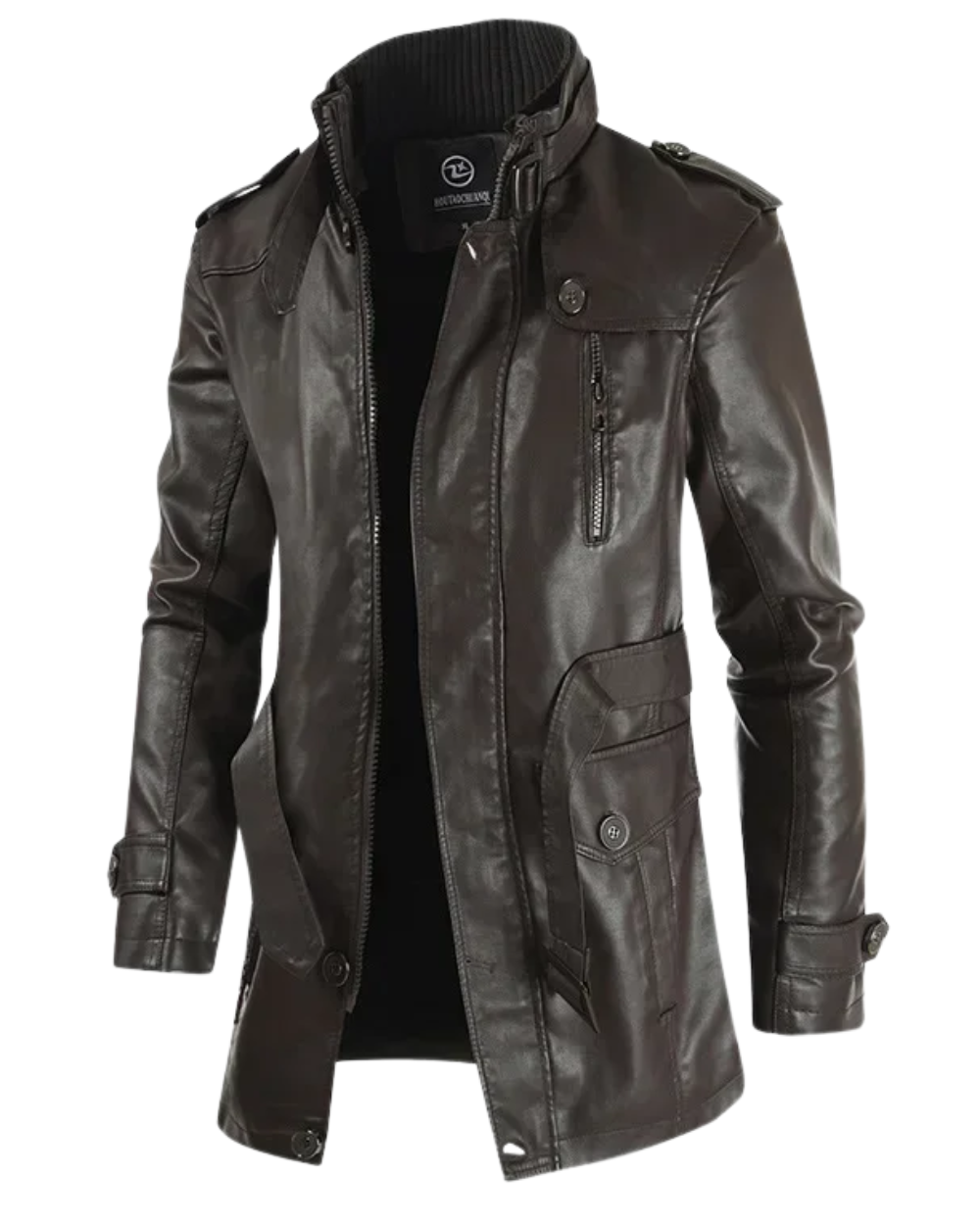 Elegant lang skinnjakke i bikerstil