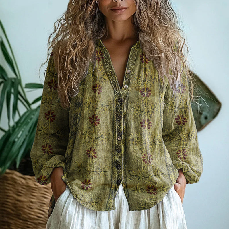 Oriana | Vintage bluse med bladmønster