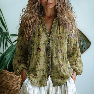 Oriana | Vintage bluse med bladmønster