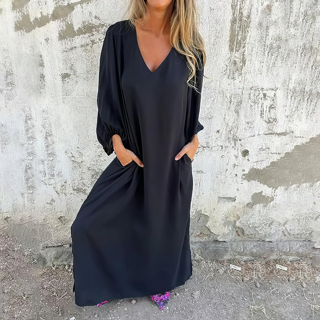 Karla |  Lang boho-kjole med lommer