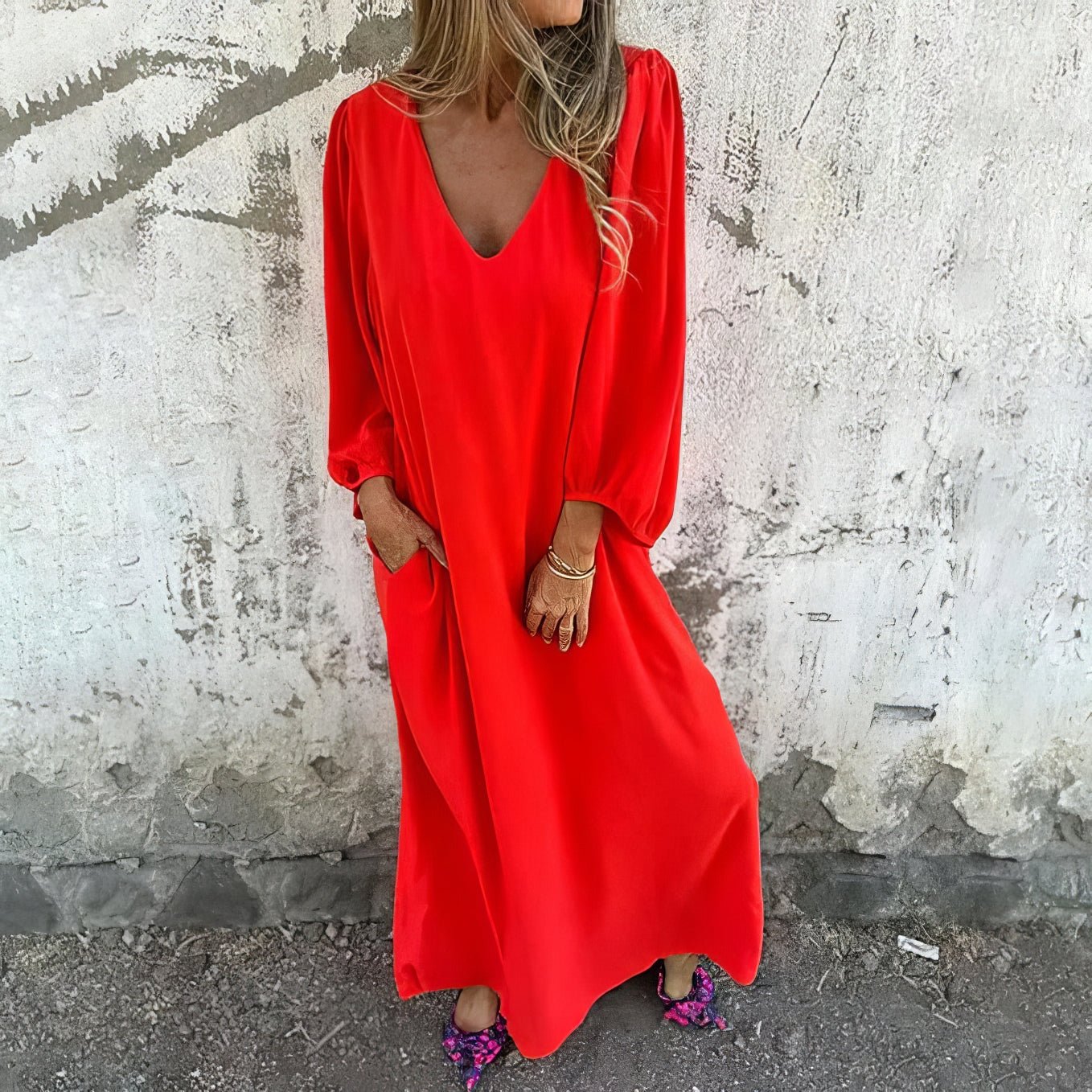 Karla |  Lang boho-kjole med lommer