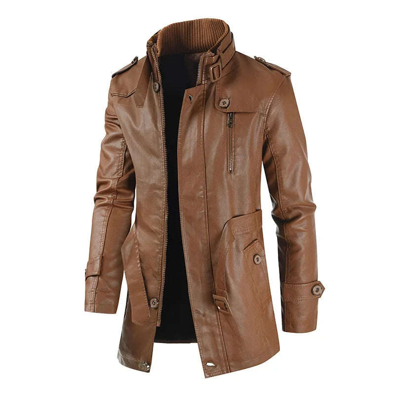 Elegant lang skinnjakke i bikerstil