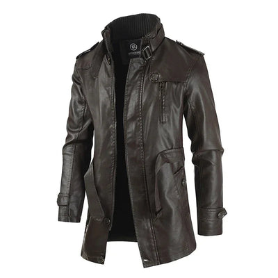 Elegant lang skinnjakke i bikerstil