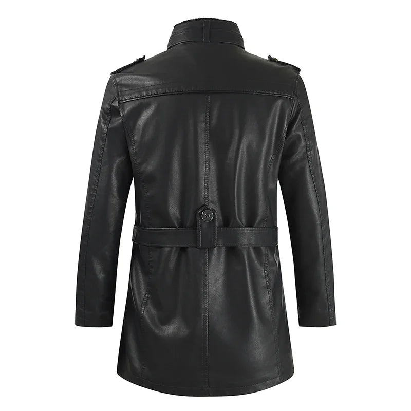 Elegant lang skinnjakke i bikerstil