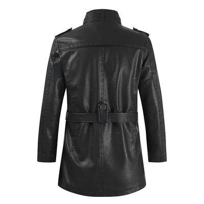 Elegant lang skinnjakke i bikerstil
