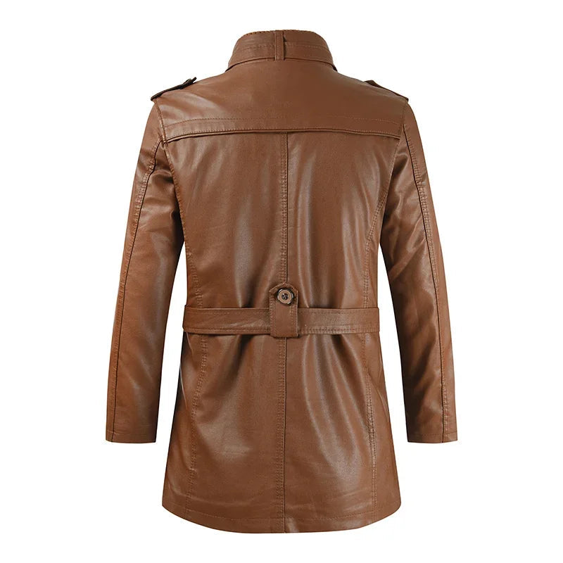 Elegant lang skinnjakke i bikerstil